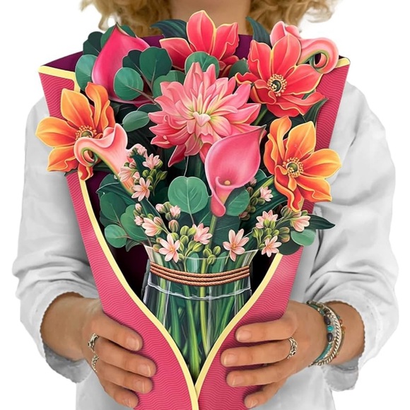 Pop Up Cards 12" Flower Floral Bouquet 3D Popup Greeting Cards w note card New - Picture 4 of 9